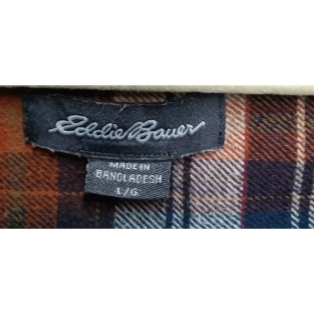 Eddie Bauer Plaid Flannel Shirt‎ Men's L Brown Long Sleeve Button Front